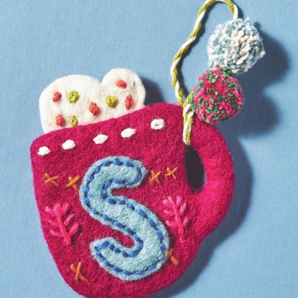 Anthropologie Snow  Day   Monogram Christmas Tree  Ornament S